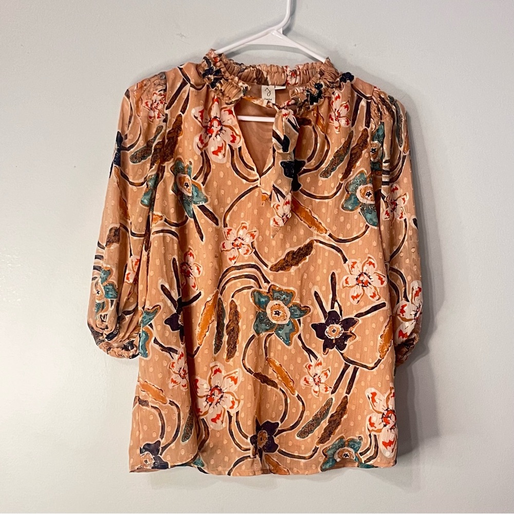 Joie Top 3/4 Length Sleeves Lightweight Flowy Blouse Sz Small Whimsical Floral .